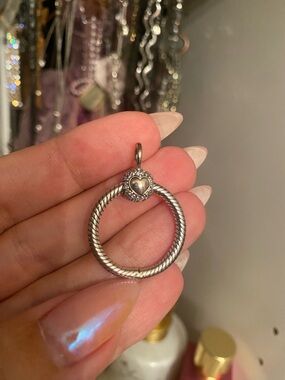 Pandora Silver Rope Circle Pendant with Heart Accent